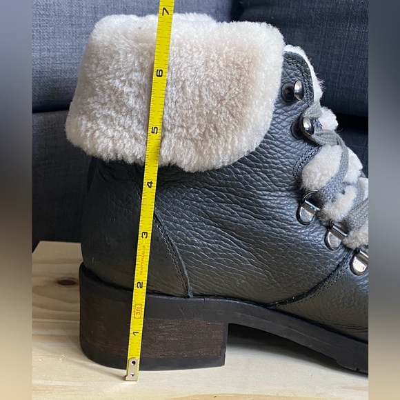 Grey Lace-Up Leather Hiking Boots with Fur - Picture 5 of 10